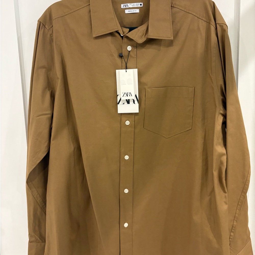 Zara Brown Casual Button Down Shirt with Classic Collar